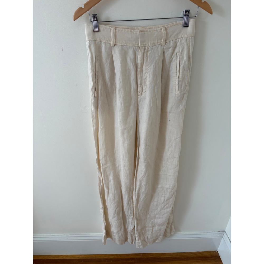 Everlane Cream 100% Linen Wide Leg High Rise Pleated Trousers Pants Size 2